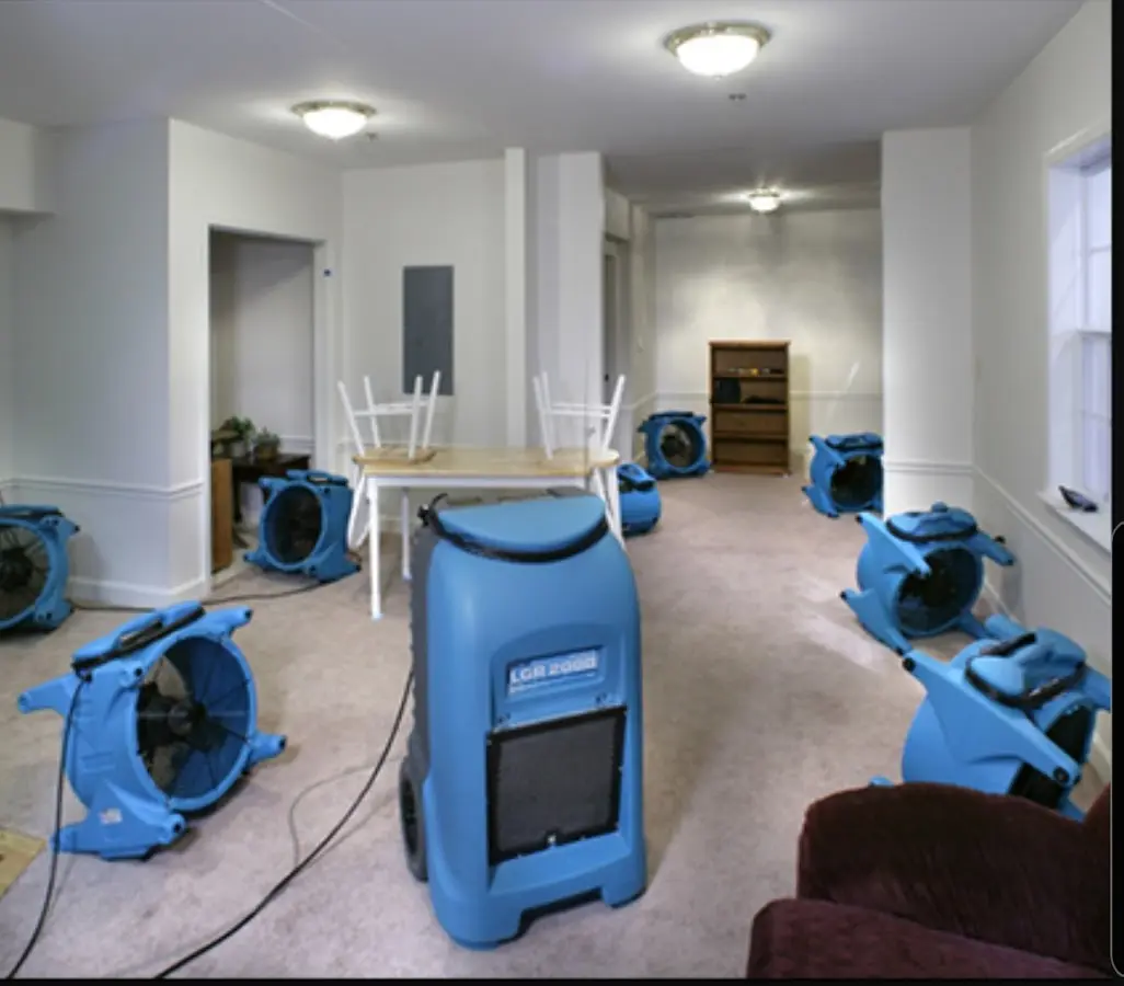 Air movers and dehumidifier setup for Water Extraction & Removal in Affton